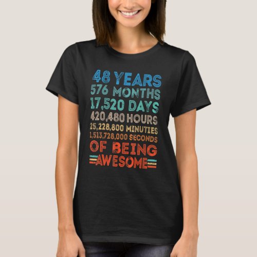 48th Birthday Awesome 48 Years Old Vintage Retro 5 T_Shirt