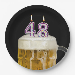 48th Birthday Beer on black Paper Plate