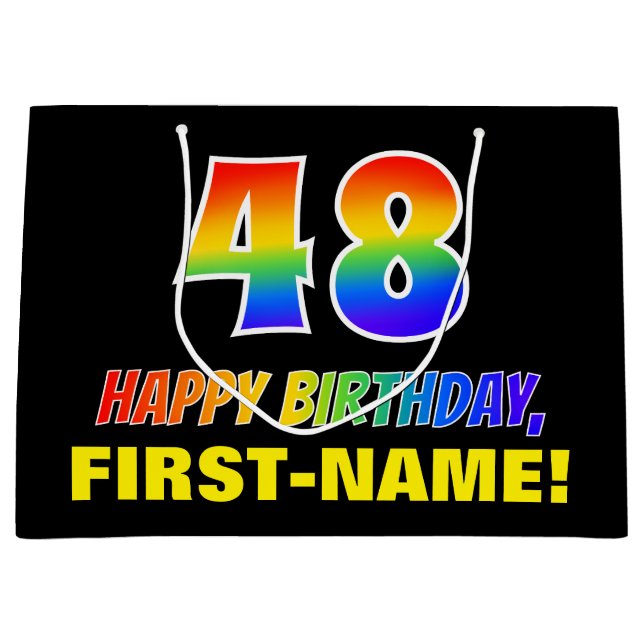 48th Birthday: Bold, Fun, Simple, Rainbow 48 Large Gift Bag (Front)
