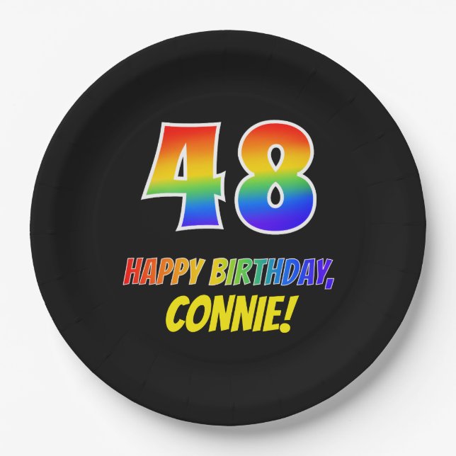 48th Birthday: Bold, Fun, Simple, Rainbow 48 Paper Plates (Front)