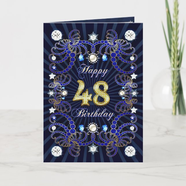 48th birthday card with masses of jewels (Front)