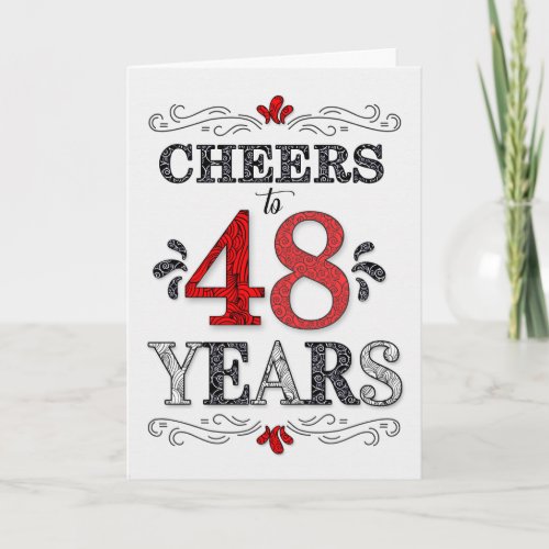 48th Birthday Cheers in Red White Black Pattern Card