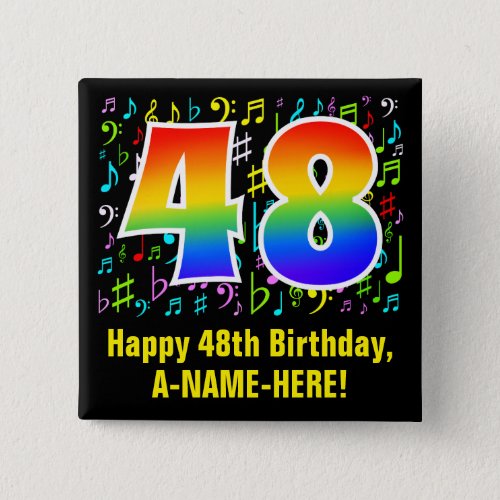 48th Birthday Colorful Music Symbols Rainbow 48 Button