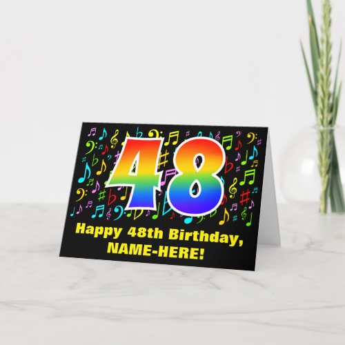 48th Birthday Colorful Music Symbols  Rainbow 48 Card