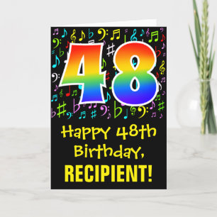 48th Birthday: Colorful Music Symbols + Rainbow 48 Card