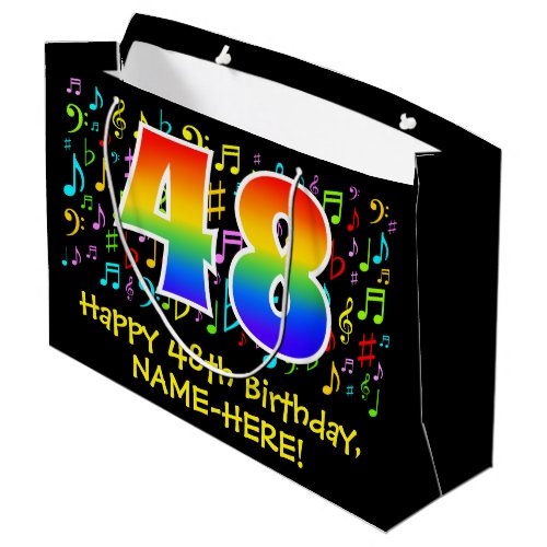 48th Birthday _ Colorful Music Symbols Rainbow 48 Large Gift Bag