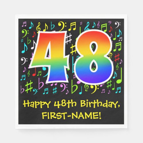 48th Birthday _ Colorful Music Symbols Rainbow 48 Napkins