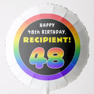 48th Birthday: Colorful Rainbow # 48, Custom Name Balloon