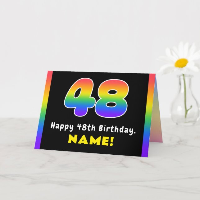 48th Birthday: Colorful Rainbow # 48, Custom Name Card (Small Plant)
