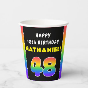 48th Birthday: Colorful Rainbow # 48, Custom Name Paper Cups
