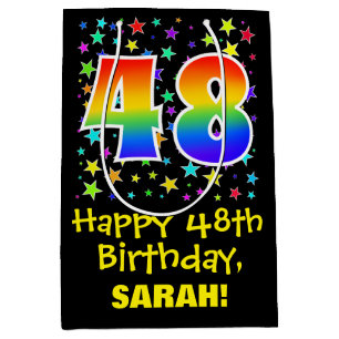 48th Birthday: Colorful Stars Pattern & Rainbow 48 Medium Gift Bag