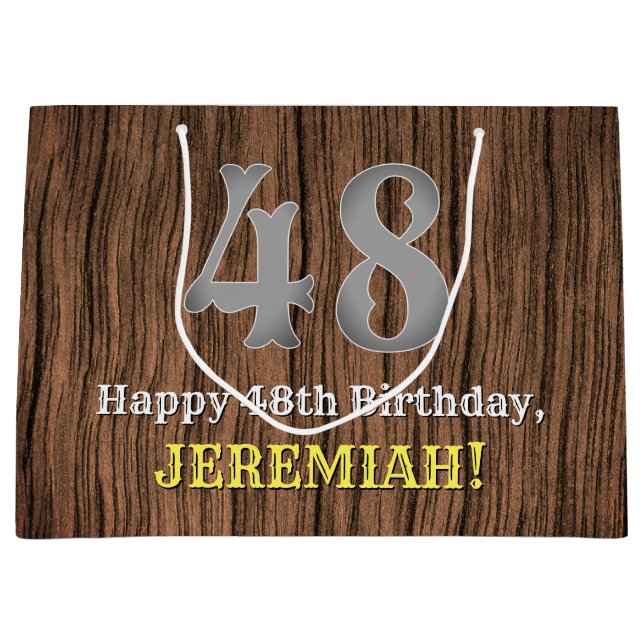 48th Birthday: Country Western Inspired Look, Name Large Gift Bag (Front)