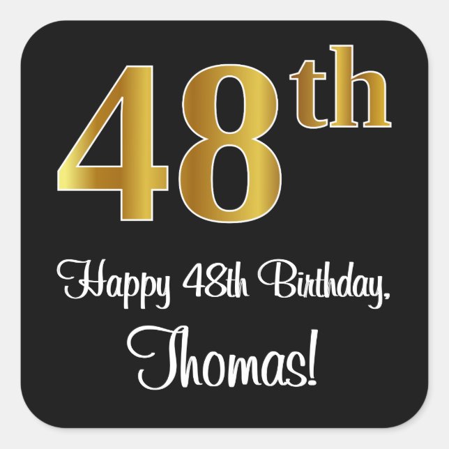 48th Birthday – Elegant Luxurious Faux Gold Look # Square Sticker (Front)