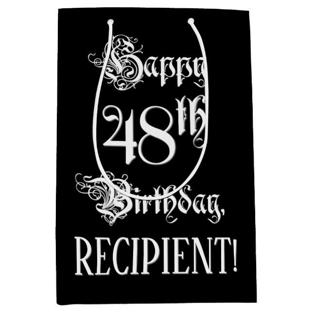 48th Birthday: Fancy, Elegant Script + Custom Name Medium Gift Bag (Front)