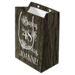 [ Thumbnail: 48th Birthday: Fancy, Faux Wood Look + Custom Name Gift Bag ]