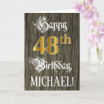 [ Thumbnail: 48th Birthday: Faux Gold Look + Faux Wood Pattern Card ]
