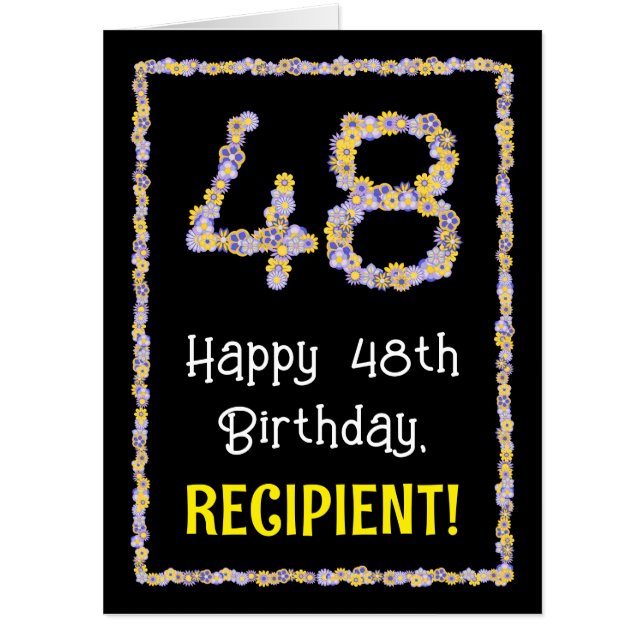 48th Birthday: Floral Flowers Number “48” + Name Card (Front)