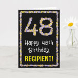 [ Thumbnail: 48th Birthday: Floral Flowers Number, Custom Name Card ]