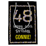 [ Thumbnail: 48th Birthday: Floral Flowers Number, Custom Name Gift Bag ]