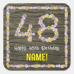 [ Thumbnail: 48th Birthday: Floral Number, Faux Wood Look, Name Sticker ]