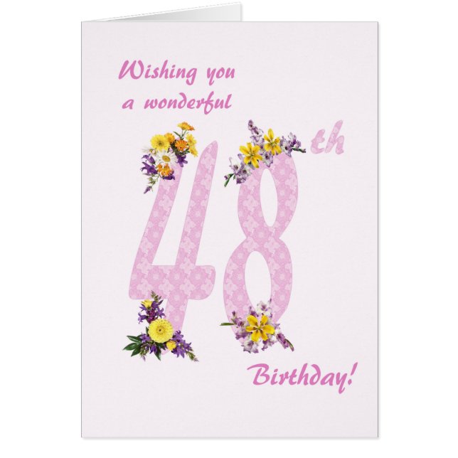 48th Birthday Flower Decorated Numbers Cards (Front)