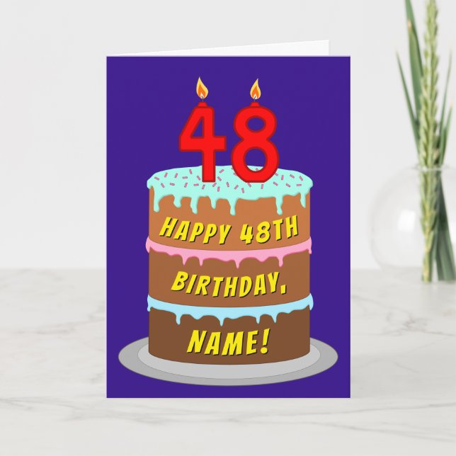 48th Birthday: Fun Cake and Candles + Custom Name Card (Front)