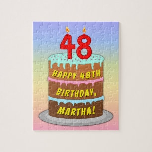 48th Birthday: Fun Cake and Candles + Custom Name Jigsaw Puzzle