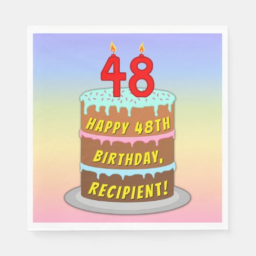 48th Birthday Fun Cake and Candles  Custom Name Napkins