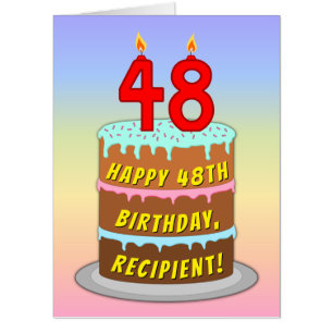 48th Birthday: Fun Cake & Candles, w/ Custom Name Card