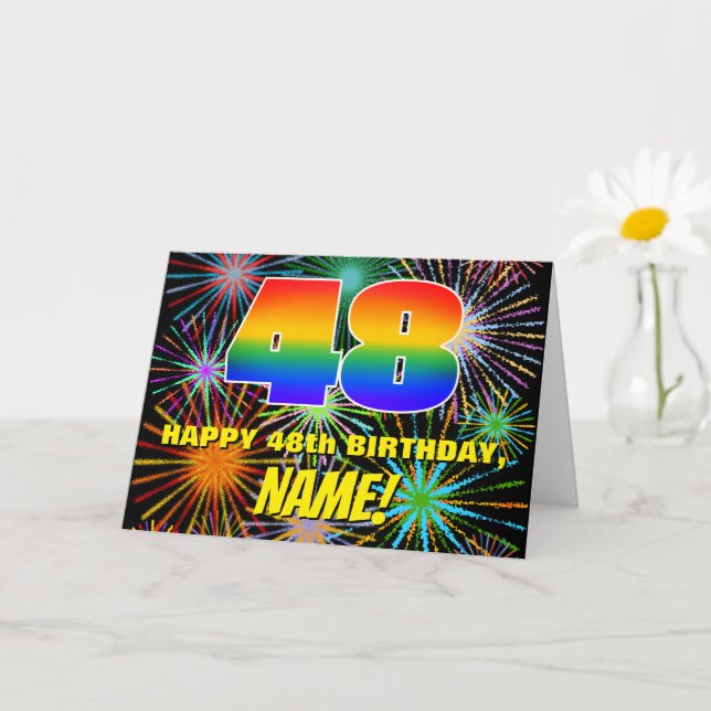 48th Birthday: Fun, Colorful Celebratory Fireworks Card (Small Plant)