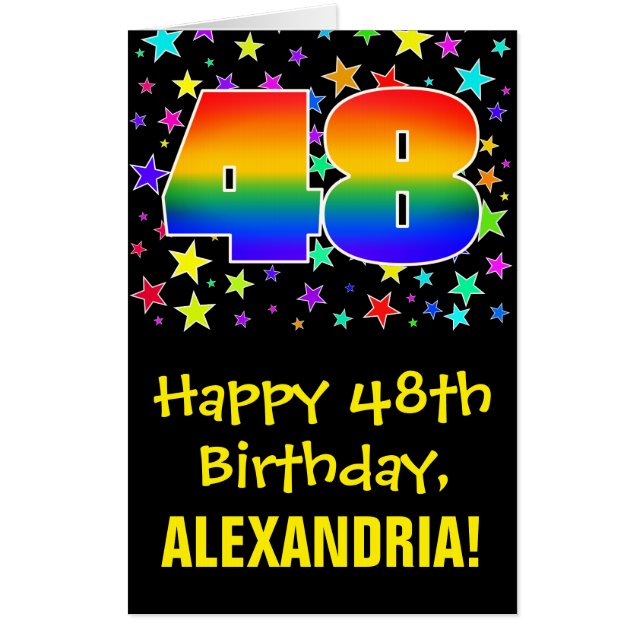 48th Birthday: Fun, Colorful Stars + Rainbow # 48 Card (Front)