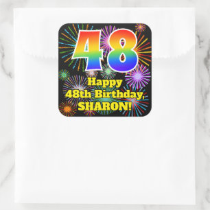 48th Birthday: Fun Fireworks Look, Rainbow # 48 Square Sticker