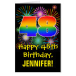 [ Thumbnail: 48th Birthday: Fun Fireworks Pattern & Rainbow 48 Card ]