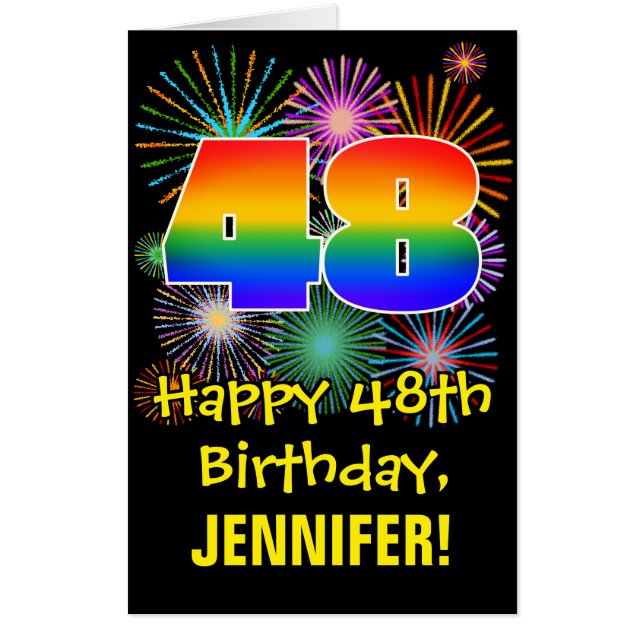 48th Birthday: Fun Fireworks Pattern & Rainbow 48 Card (Front)