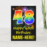 [ Thumbnail: 48th Birthday: Fun Fireworks Pattern + Rainbow 48 Card ]