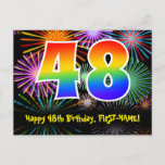 [ Thumbnail: 48th Birthday – Fun Fireworks Pattern + Rainbow 48 Postcard ]