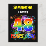 [ Thumbnail: 48th Birthday - Fun Fireworks, Rainbow Look "48" Postcard ]