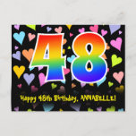 [ Thumbnail: 48th Birthday: Fun Hearts Pattern, Rainbow 48 Postcard ]