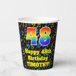 [ Thumbnail: 48th Birthday: Fun Music Notes Pattern, Rainbow 48 Paper Cups ]