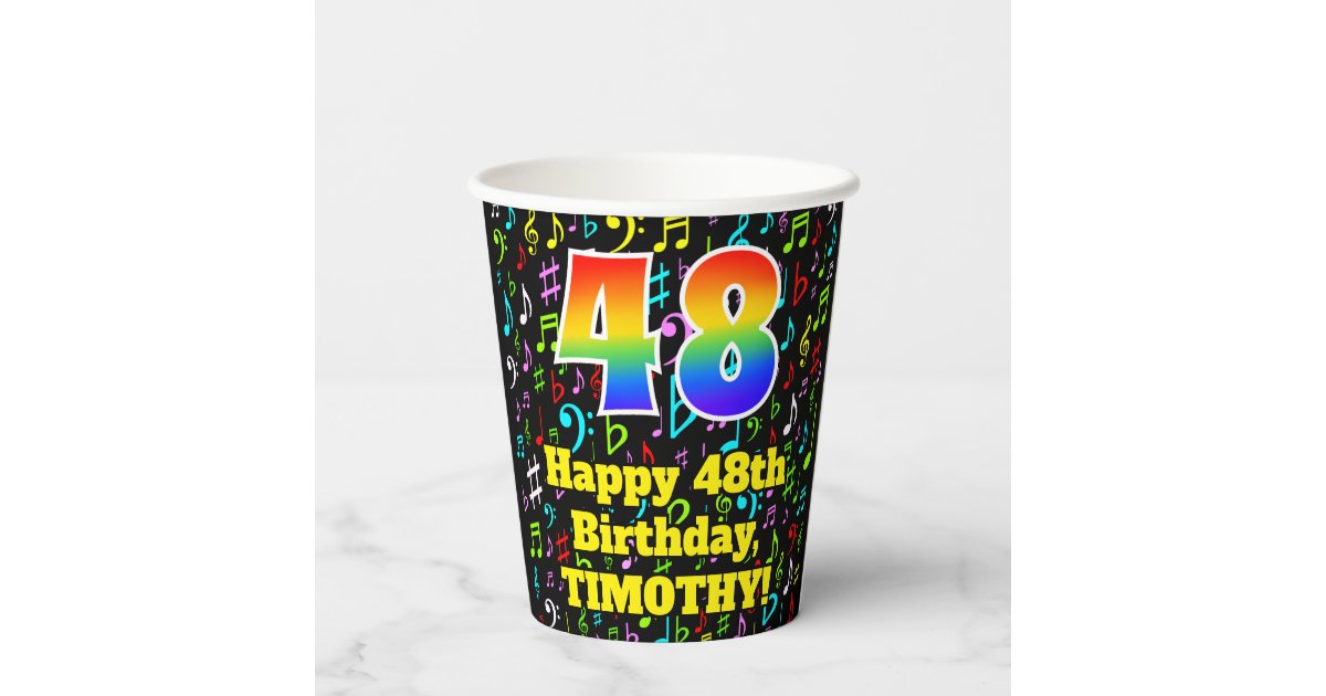 48th Birthday: Fun Music Notes Pattern, Rainbow 48 Paper Cups | Zazzle
