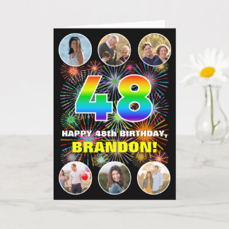 48th Birthday: Fun Rainbow #, Custom Name & Photos Card