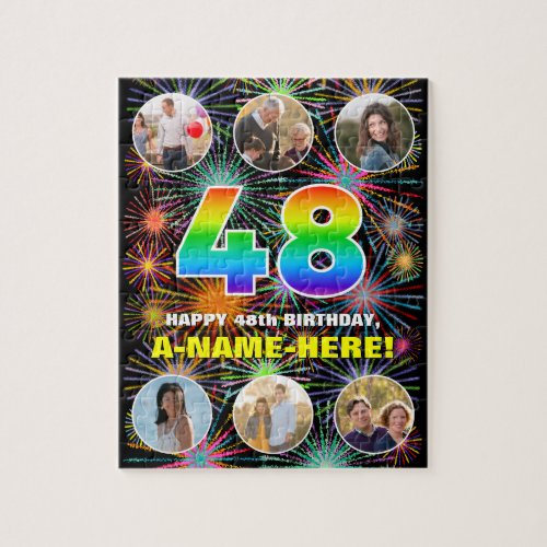 48th Birthday Fun Rainbow  Custom Name  Photos Jigsaw Puzzle