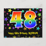 [ Thumbnail: 48th Birthday: Fun Stars Pattern, Rainbow 48, Name Postcard ]
