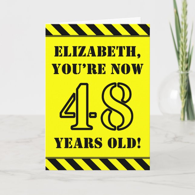 48th Birthday: Fun Stencil Style Text, Custom Name Card (Front)