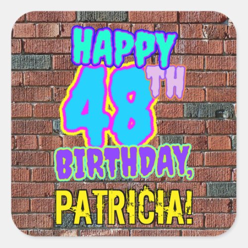 48th Birthday  Fun Urban Graffiti Inspired Look Square Sticker