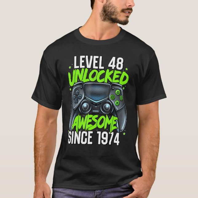 48th Birthday Gaming Level 48 Unlocked Awesome Sin T-Shirt (Front)
