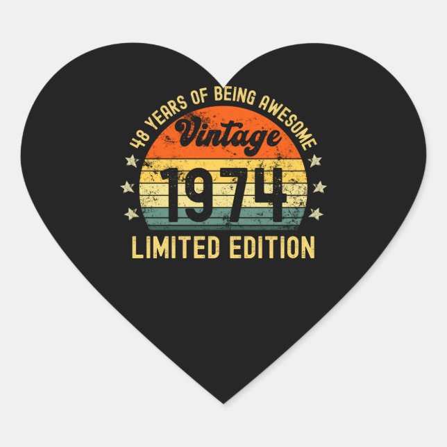 48th birthday gifts vintage 1974 limited edition heart sticker (Front)