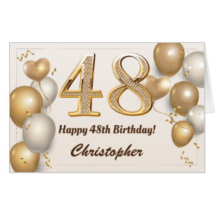 48th Birthday Gold Balloons Confetti Extra Large Card