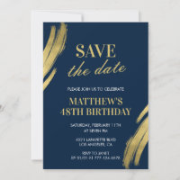 48th birthday invitations Save the date Navy Gold