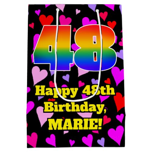 48th Birthday Loving Hearts Pattern Rainbow  48 Medium Gift Bag
